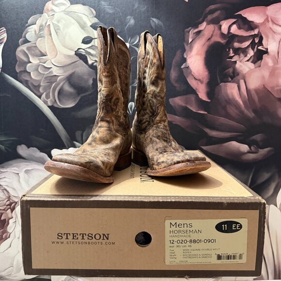 Stetson Horseman Distressed Leather Cowboy Boots – Men’s 11EE Handmade - Picture 1 of 5